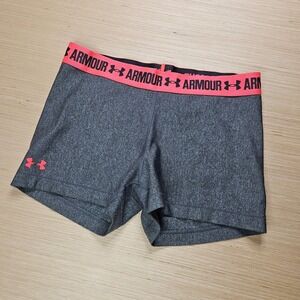 Under Armour Compression Shorts Women L Gray Pink HeatGear 1297899 3" Inseam